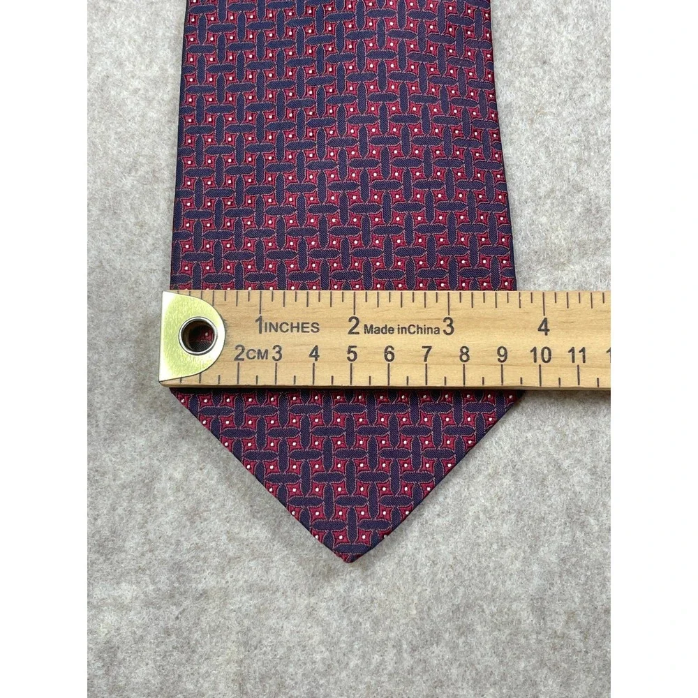 Tom James Red Blue Geometric Squares Woven Silk Necktie Neck Tie Texture USA